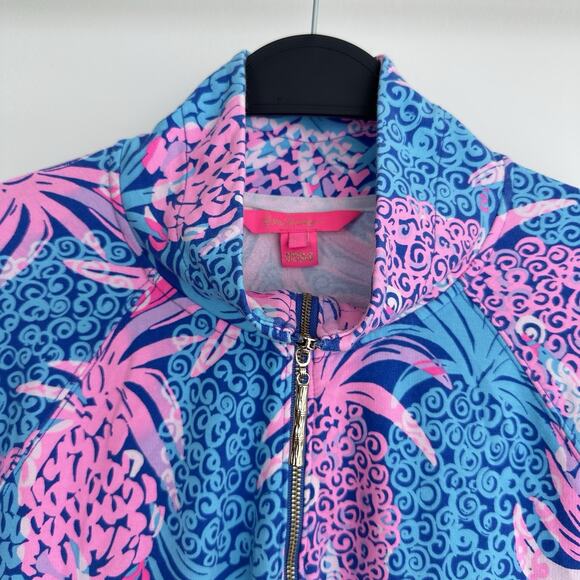 Lilly Pulitzer Skipper Popover Dress Large Blue Pink Pineapple Tropical Resort - Picture 5 of 12